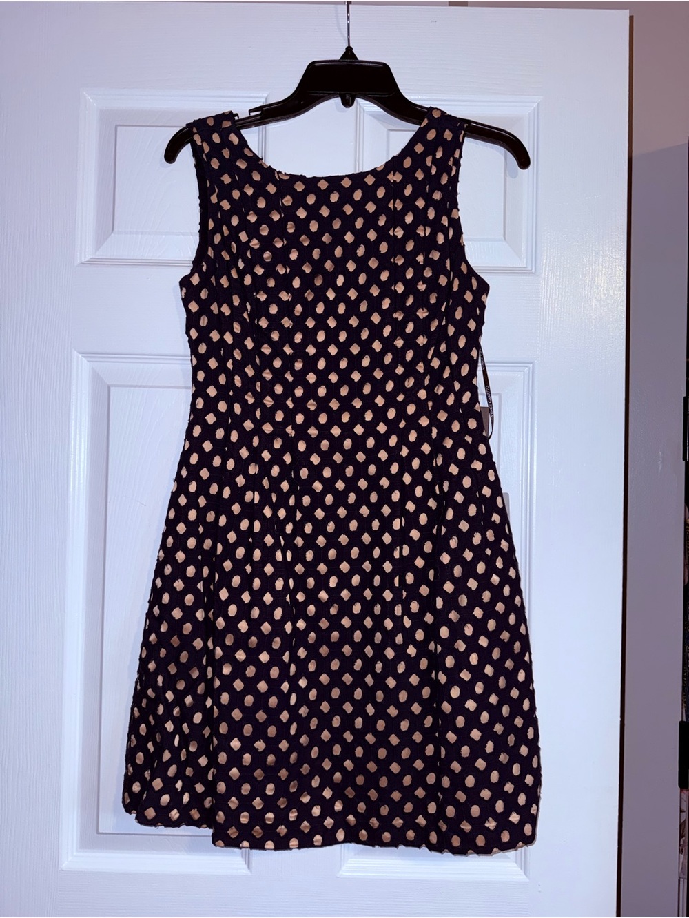 Vince Camuto Navy Dress with Beige Dot Pattern